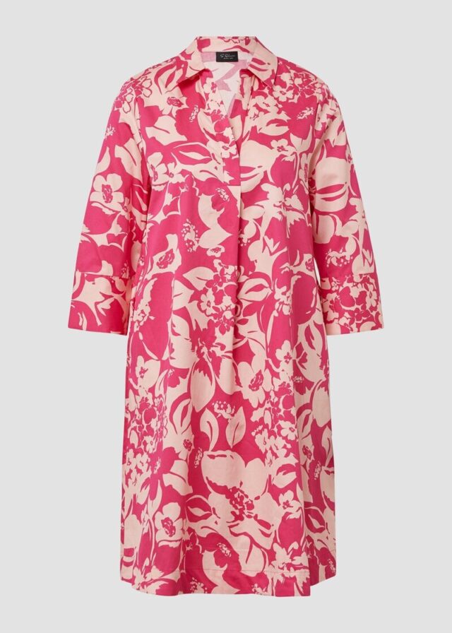 Kurzes Popeline-Kleid mit Print und Knopfleiste