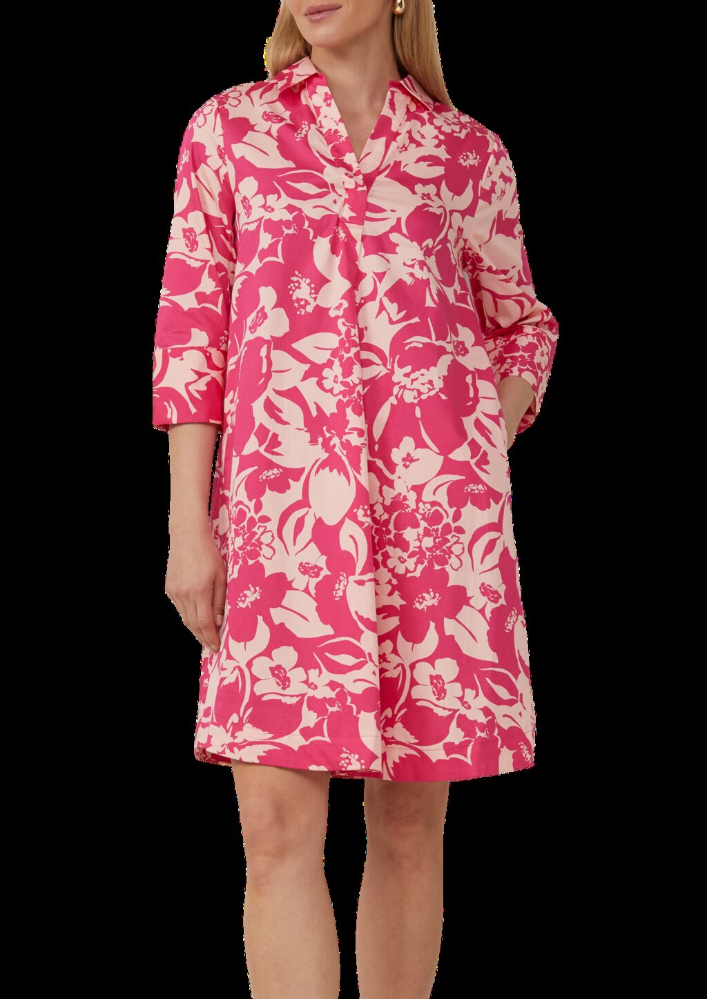 Kurzes Popeline-Kleid mit Print und Knopfleiste