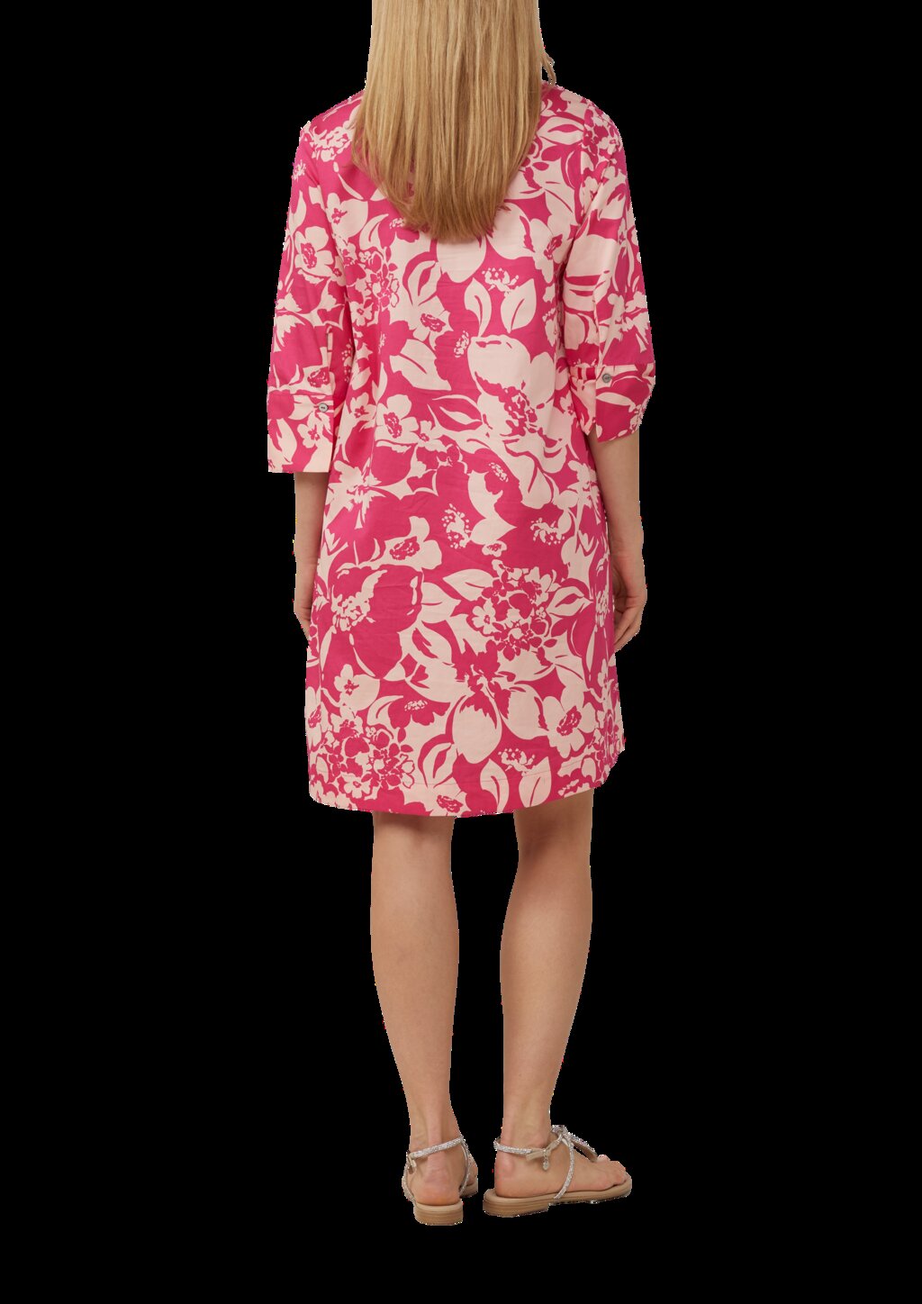 Kurzes Popeline-Kleid mit Print und Knopfleiste