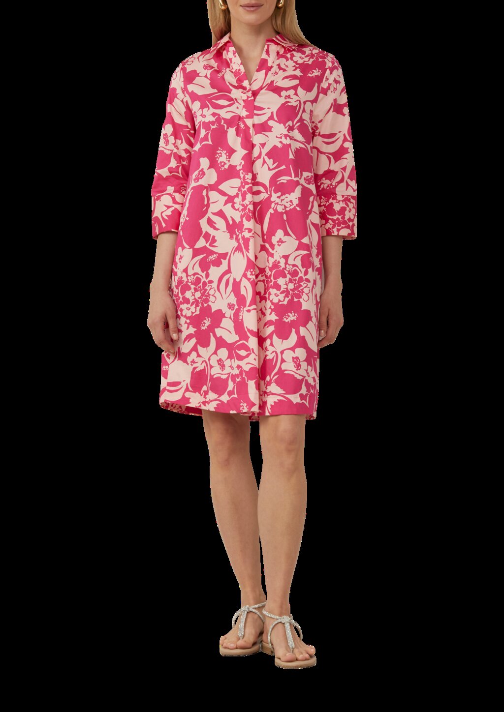 Kurzes Popeline-Kleid mit Print und Knopfleiste