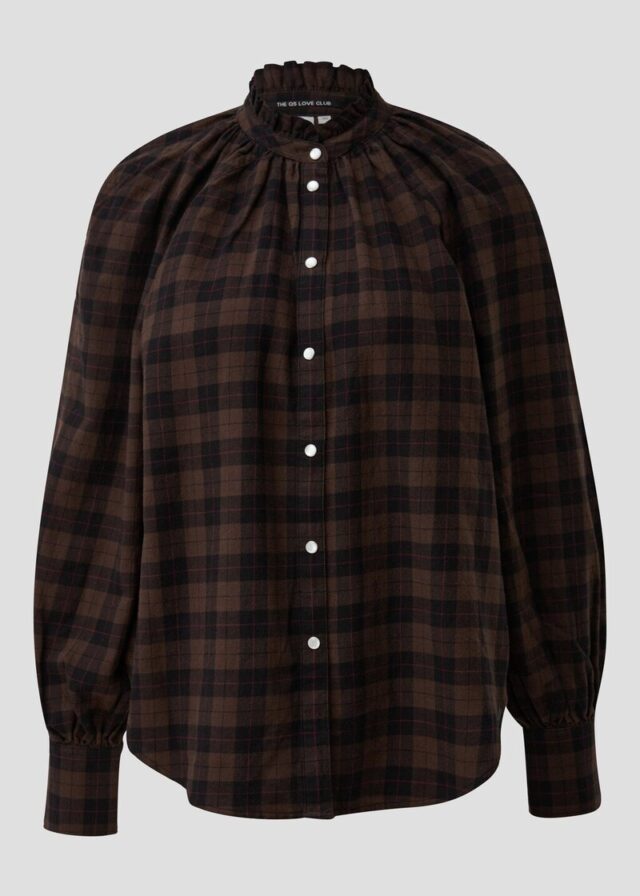 Karobluse mit Raglanärmel und Rüsche am Stehkragen