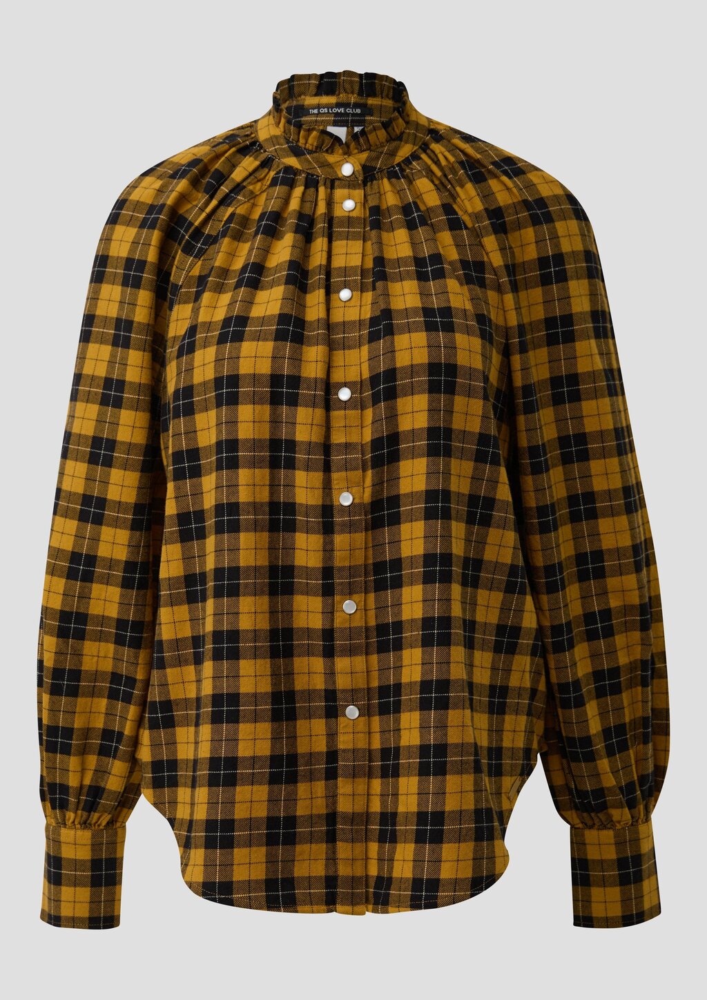 Karobluse mit Raglanärmel und Rüsche am Stehkragen