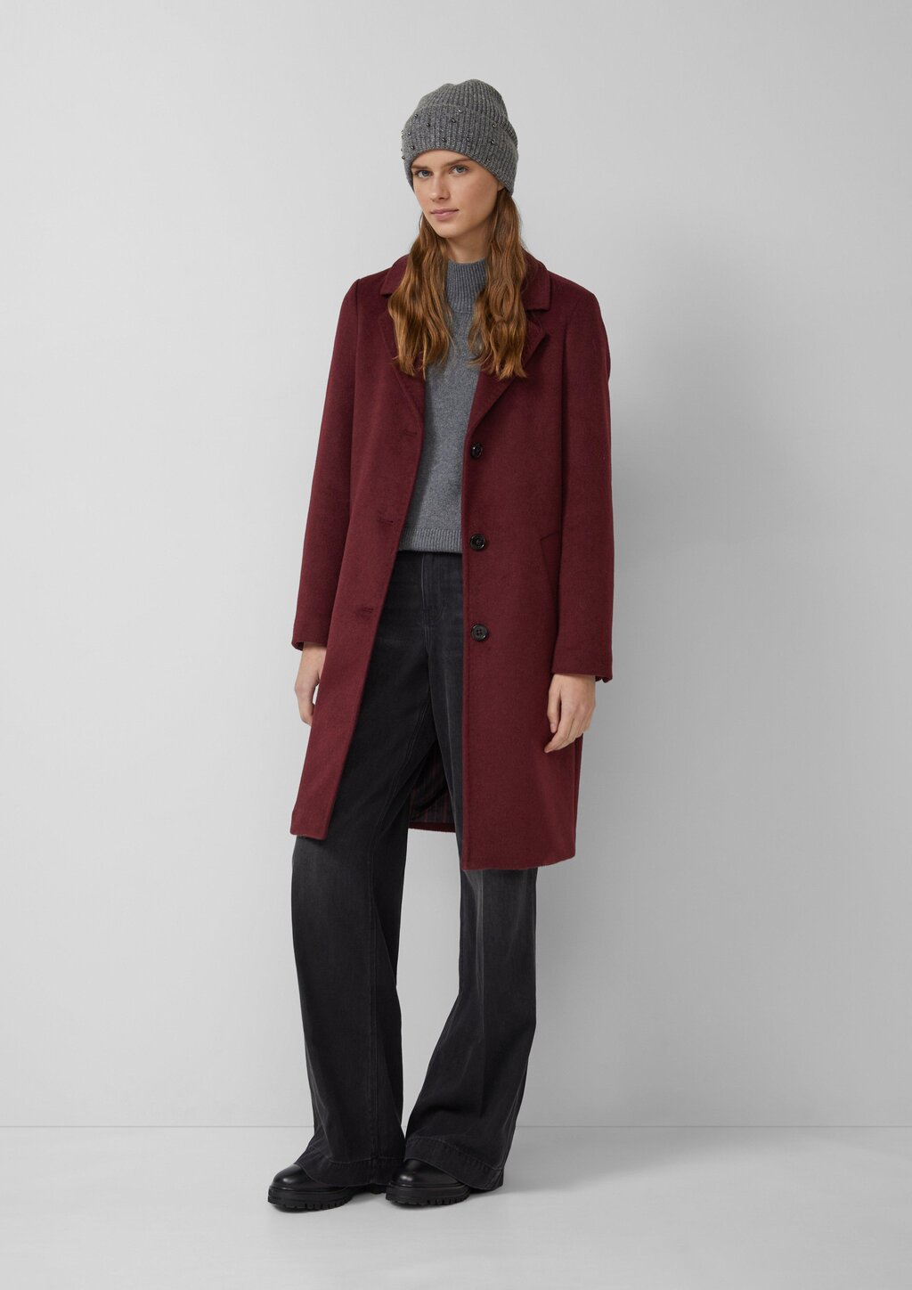 Beanie aus Wollmix mit Stein-Besatz