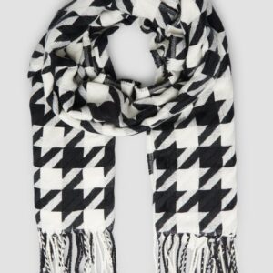 Breiter Schal mit Hahnentritt-Muster und Fransen