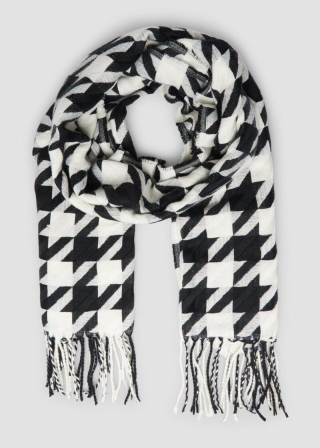 Breiter Schal mit Hahnentritt-Muster und Fransen