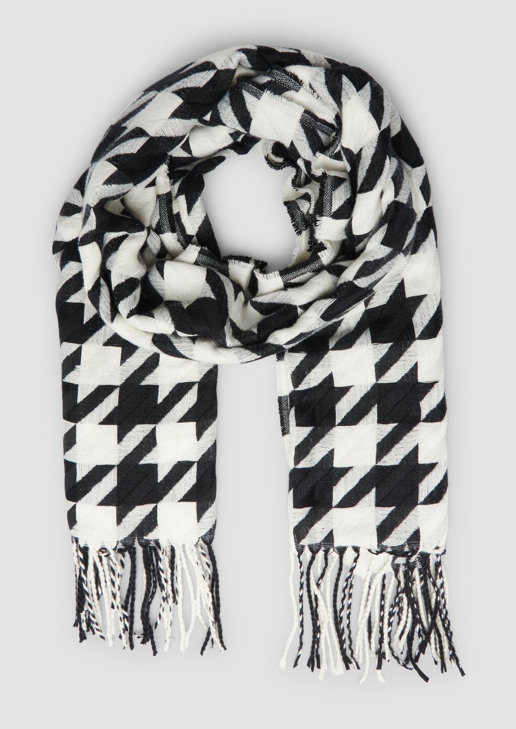 Breiter Schal mit Hahnentritt-Muster und Fransen