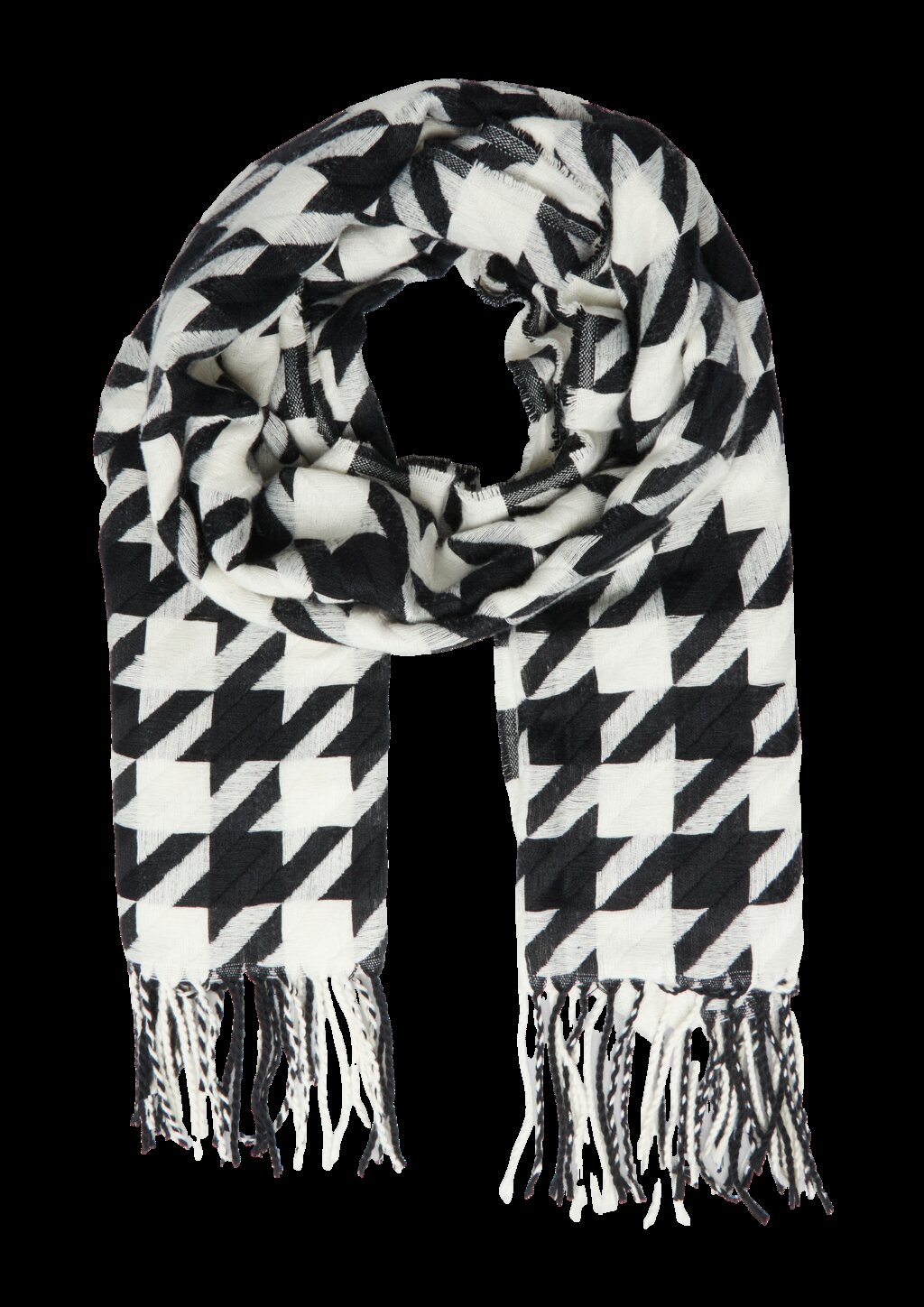 Breiter Schal mit Hahnentritt-Muster und Fransen