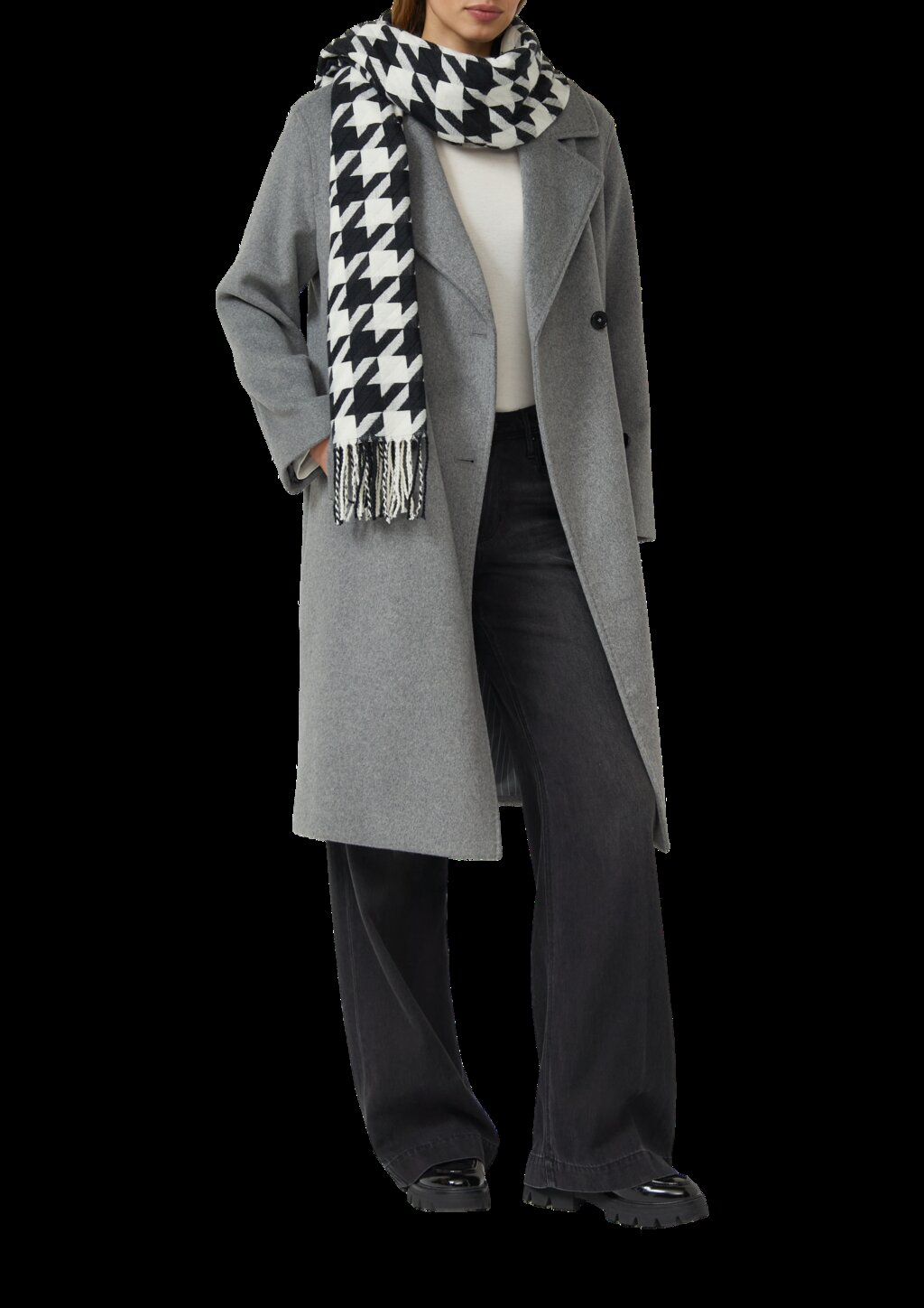 Breiter Schal mit Hahnentritt-Muster und Fransen