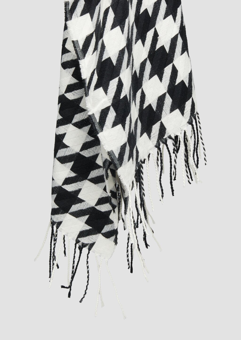 Breiter Schal mit Hahnentritt-Muster und Fransen