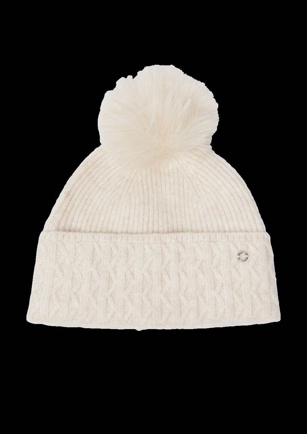 Strickmütze mit Fellimitat-Bommel und Fleece-Einsatz