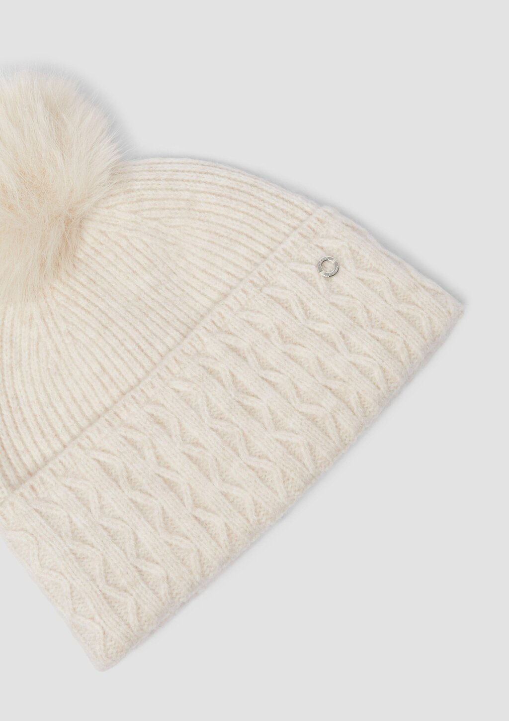 Strickmütze mit Fellimitat-Bommel und Fleece-Einsatz