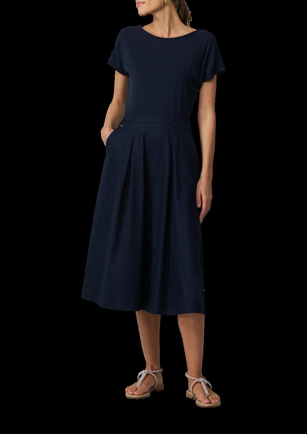 Midikleid im Fabricmix mit Eingrifftaschen