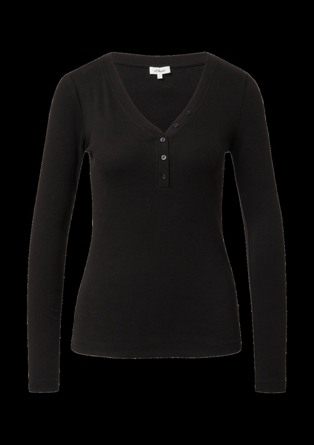 Geripptes Longsleeve mit Henleyausschnitt