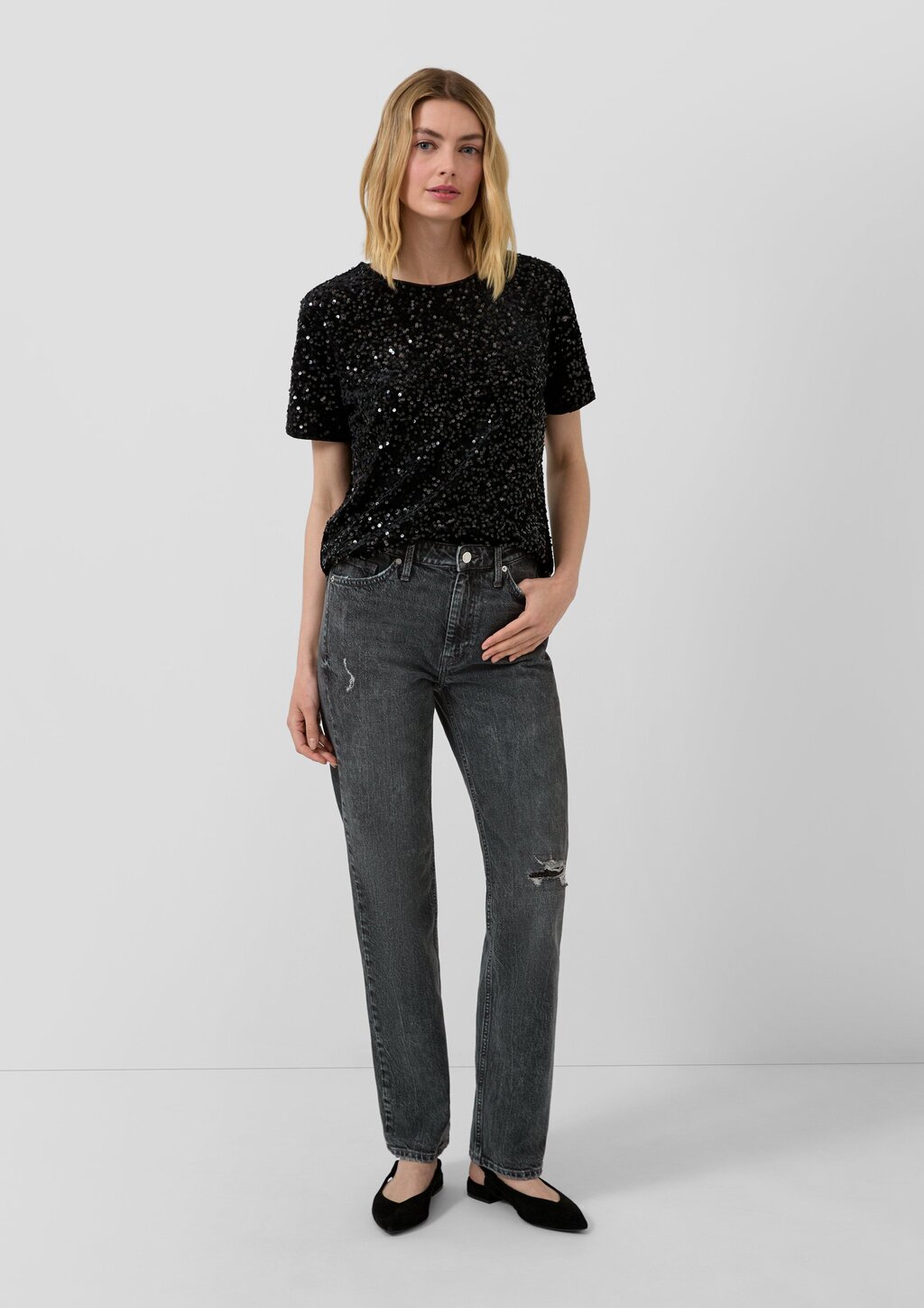 Jeans Karolin / Regular Fit / High Rise / Straight Leg / mit Pailletten