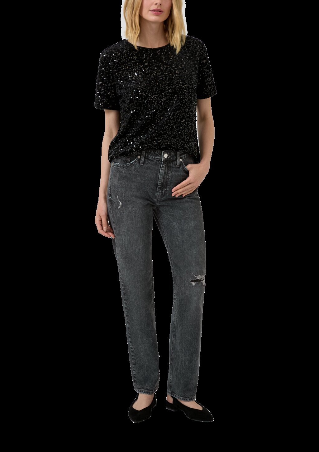 Jeans Karolin / Regular Fit / High Rise / Straight Leg / mit Pailletten