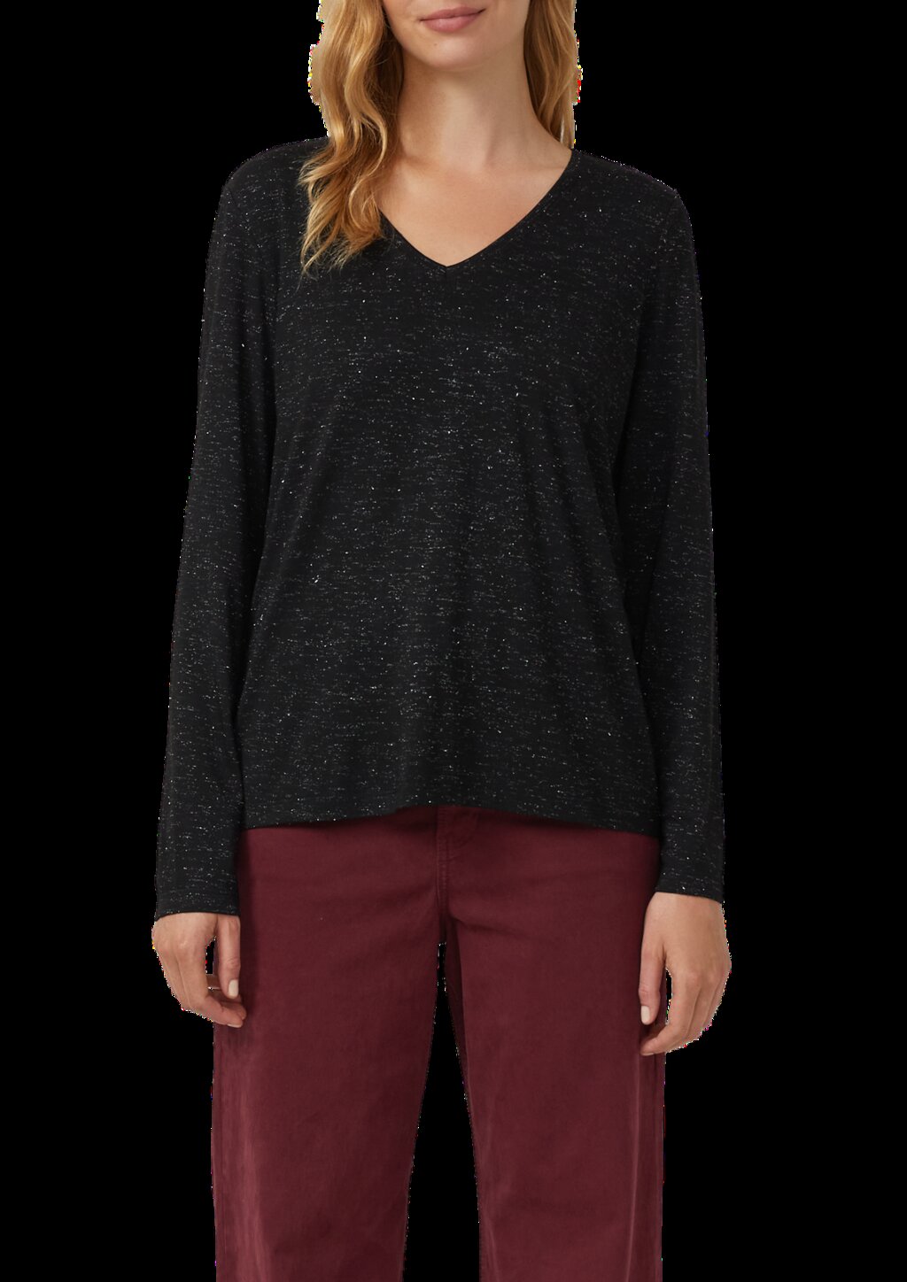 Longsleeve mit V-Ausschnitt und Glitzergarn