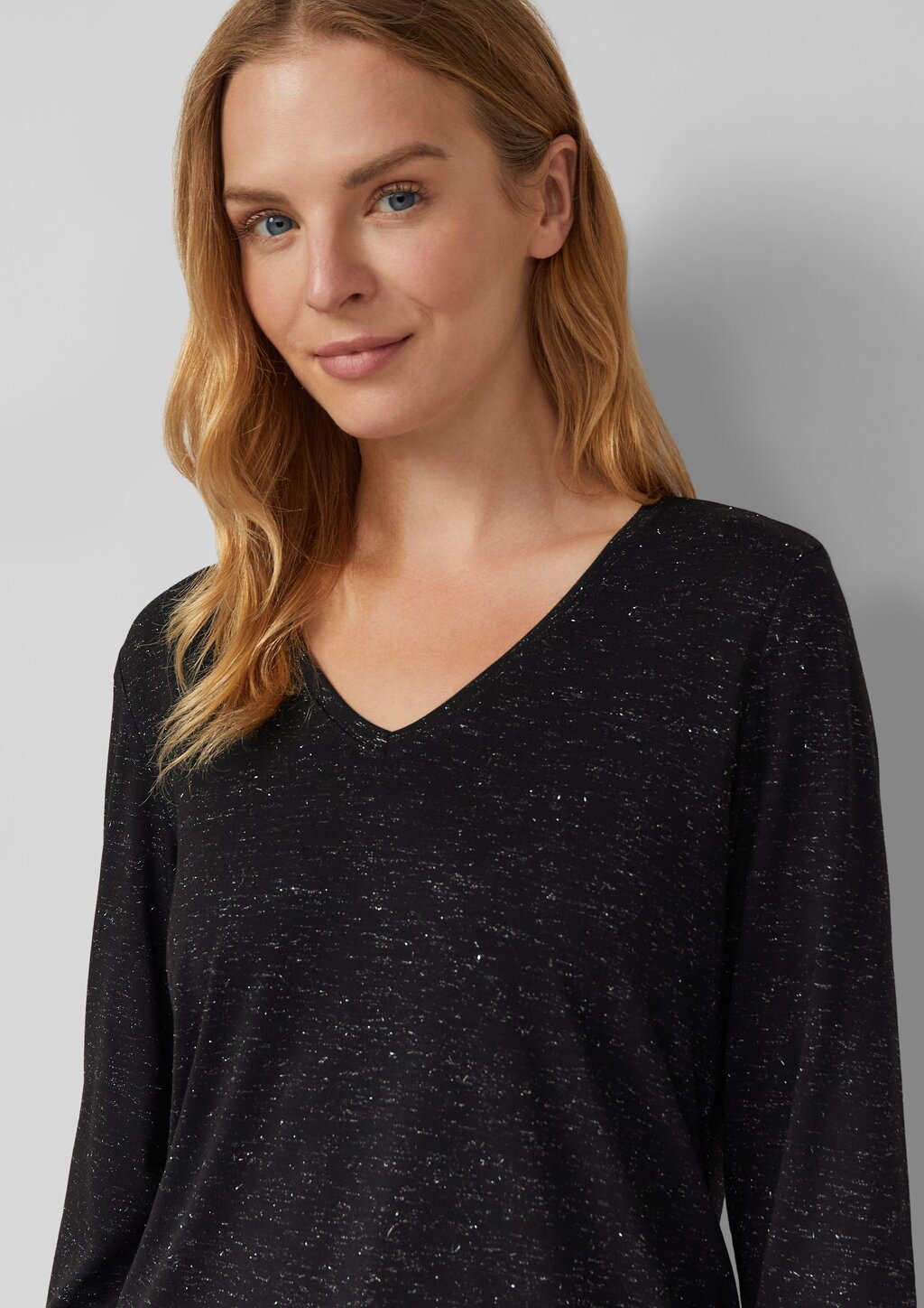 Longsleeve mit V-Ausschnitt und Glitzergarn