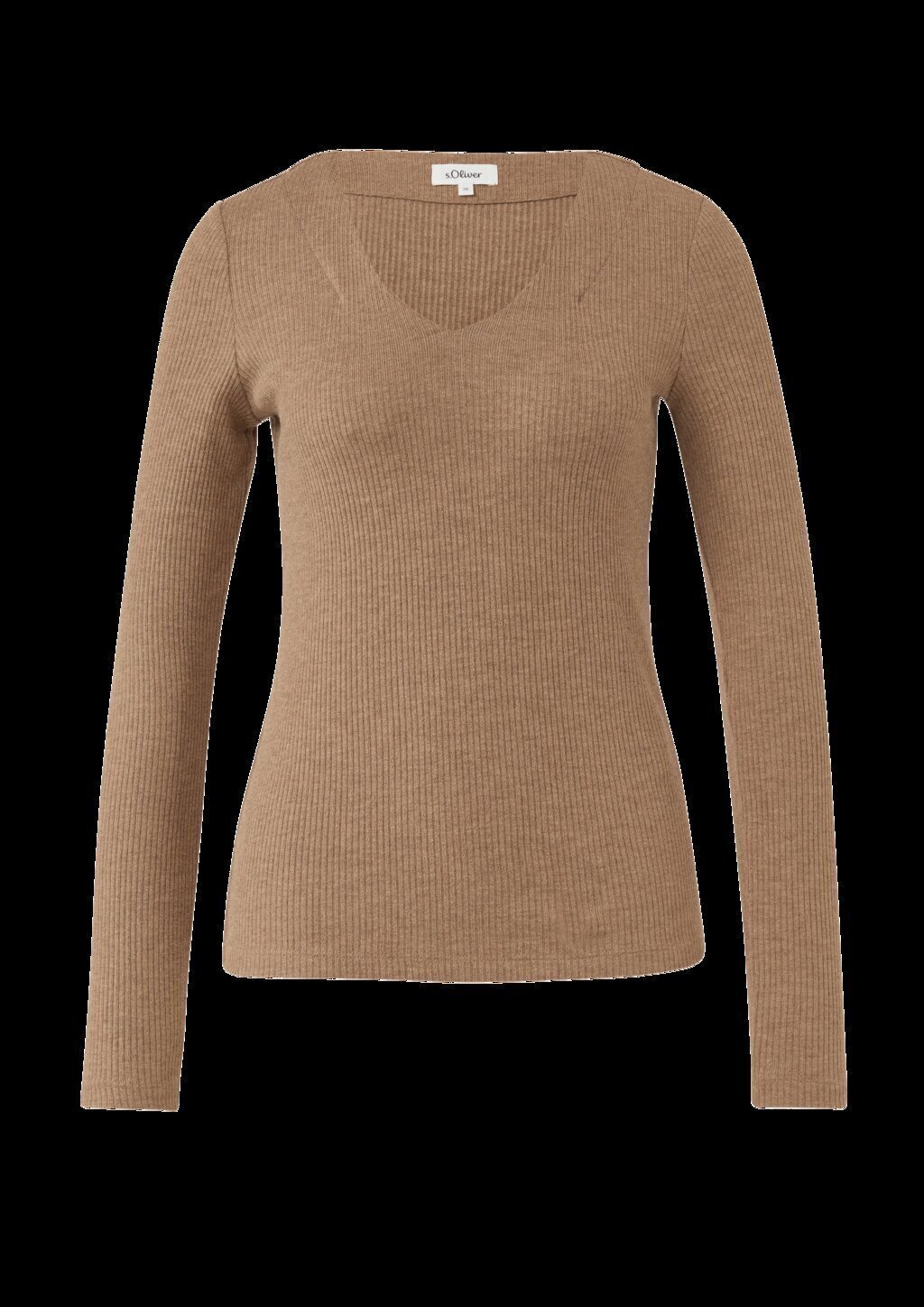 Geripptes Longsleeve mit V-Ausschnitt