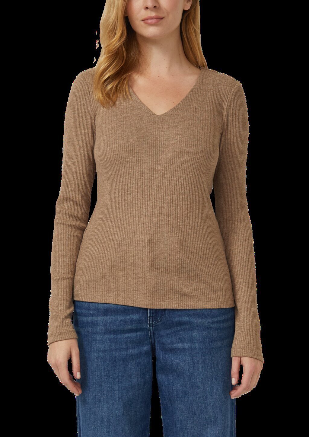 Geripptes Longsleeve mit V-Ausschnitt