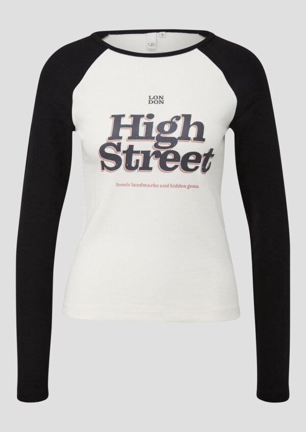 Geripptes Colour Block-Shirt mit Print