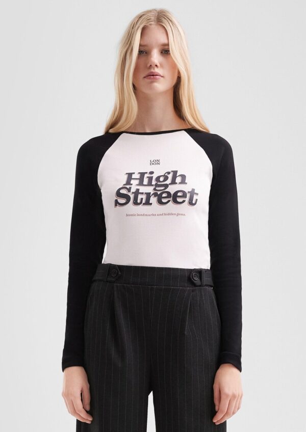 Geripptes Colour Block-Shirt mit Print