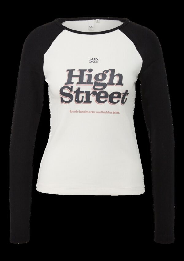 Geripptes Colour Block-Shirt mit Print