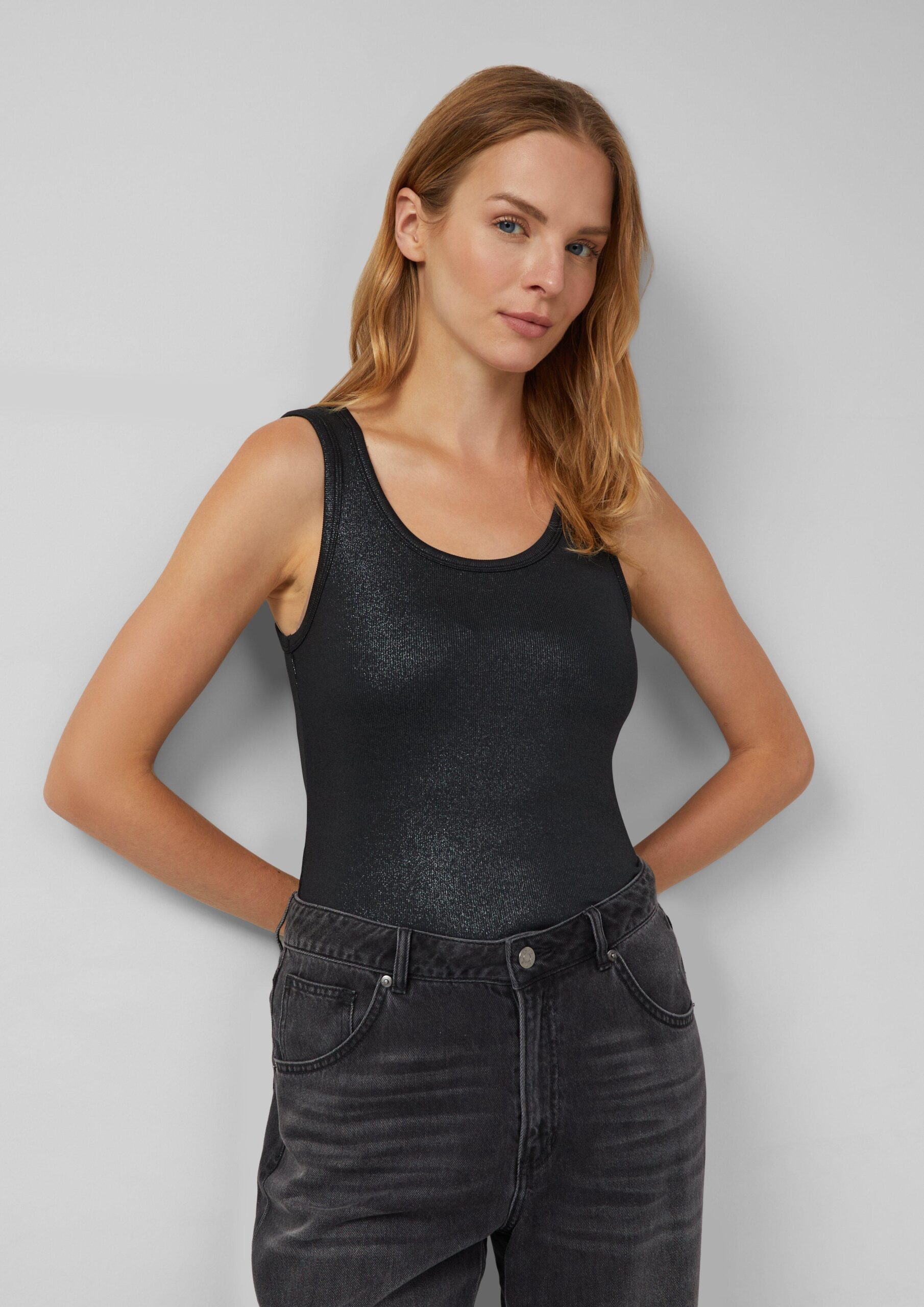 Geripptes Tank-Top mit glitzerndem Coating