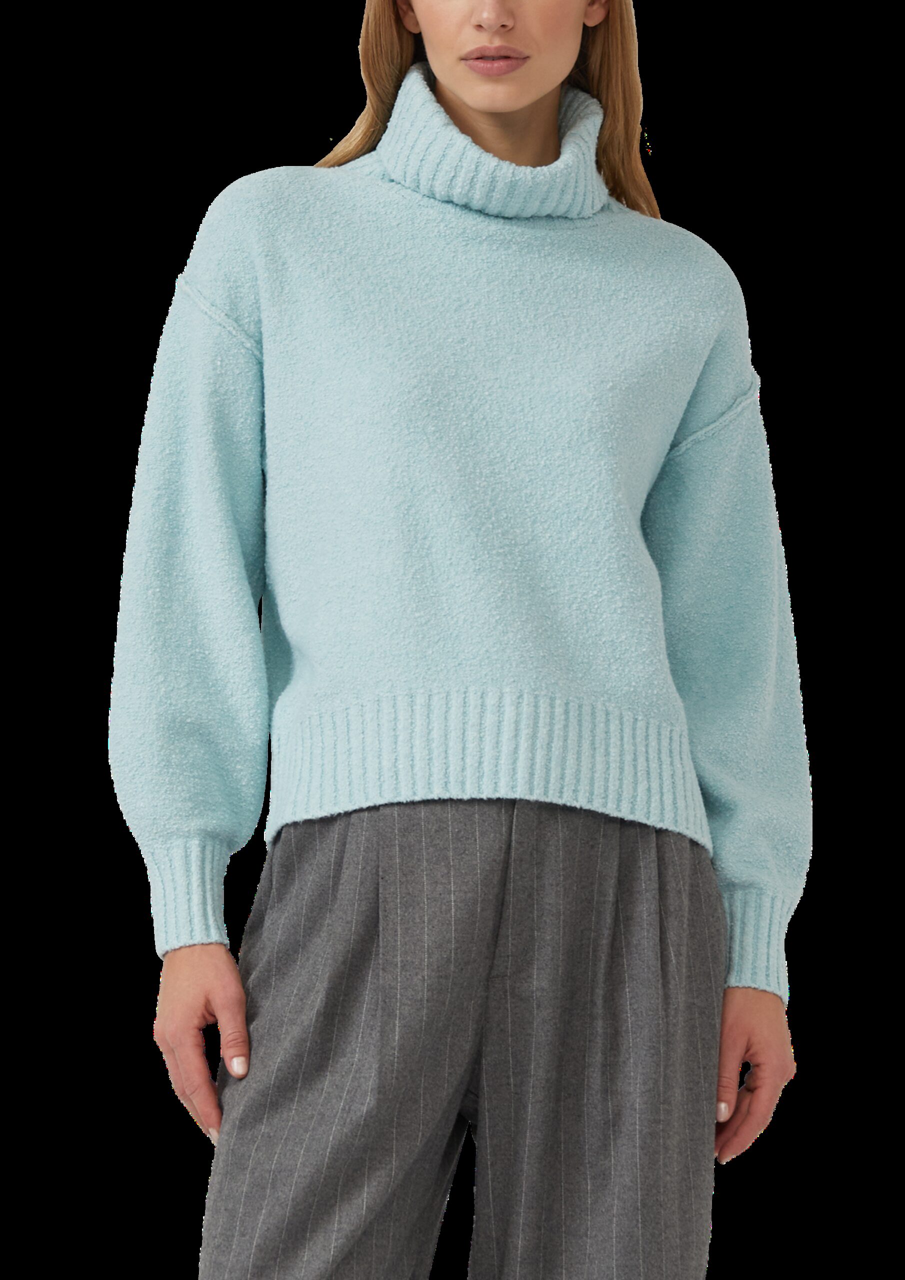 Bouclé-Strickpullover mit Rollkragen