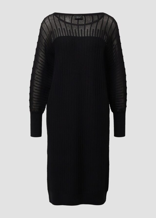 Feinstrick-Kleid mit Fledermausärmeln und Ottoman-Struktur