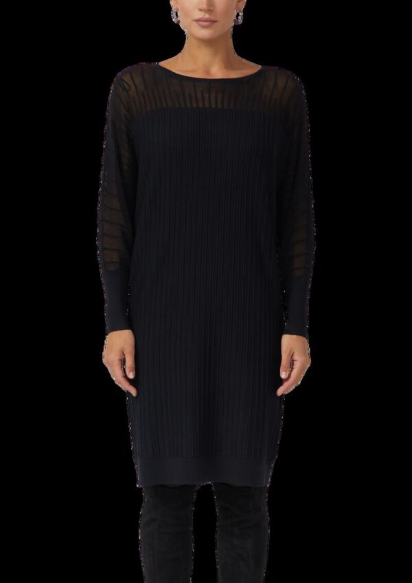 Feinstrick-Kleid mit Fledermausärmeln und Ottoman-Struktur