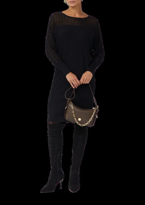 Feinstrick-Kleid mit Fledermausärmeln und Ottoman-Struktur