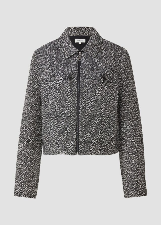 Bouclé-Jacke mit aufgesetzten Taschen