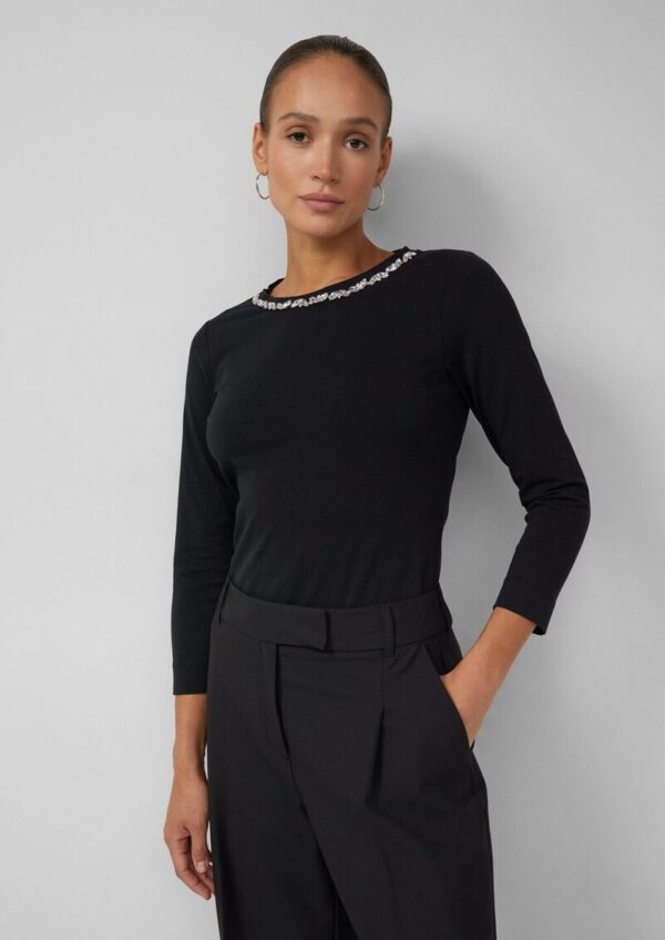 Shirt mit 3/4-Ärmeln und Schmucksteinen