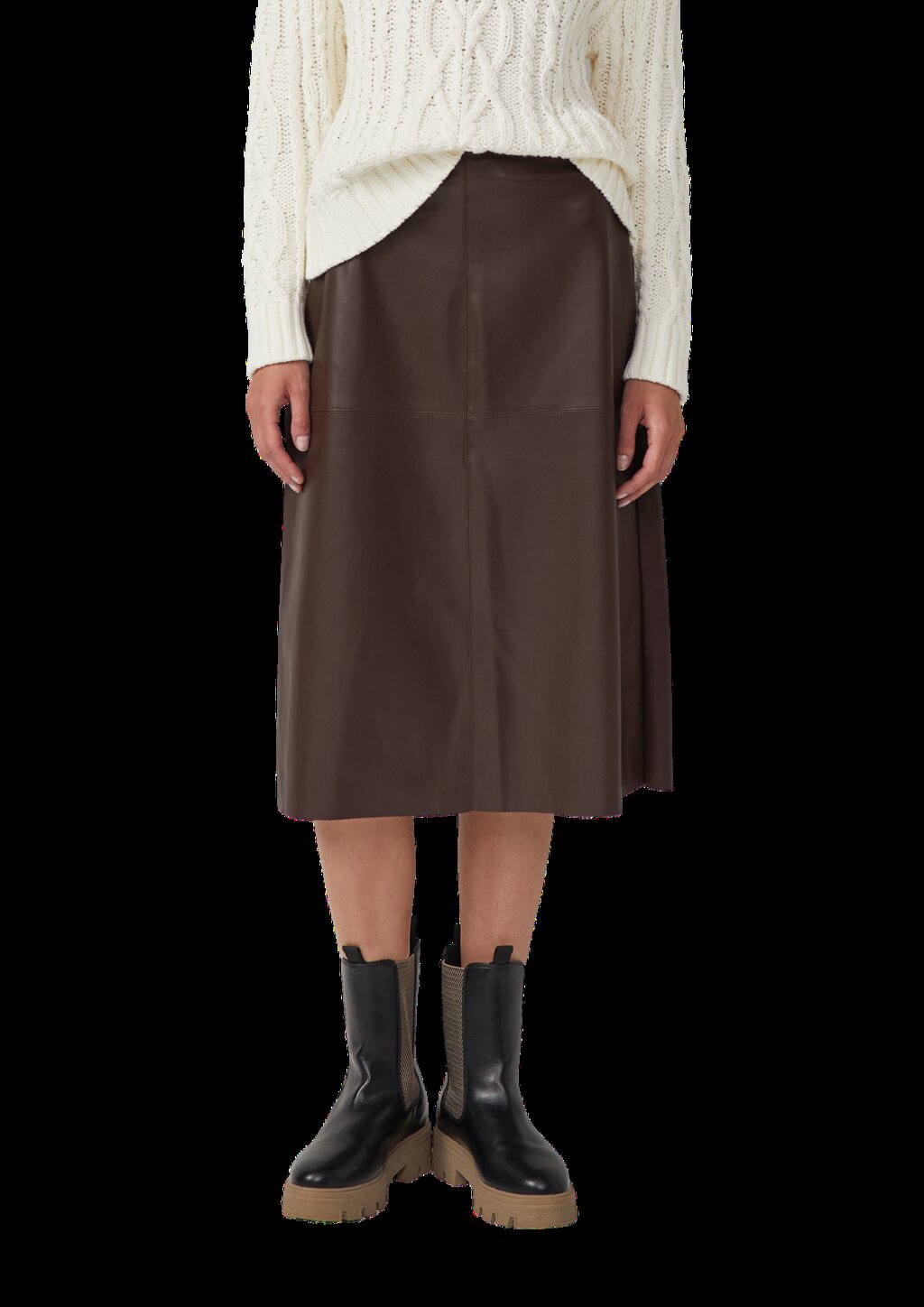 Midi-Rock aus Kunstleder in A-Linie