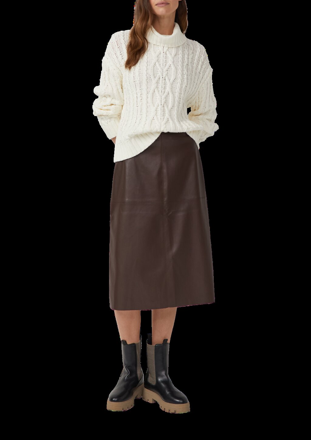 Midi-Rock aus Kunstleder in A-Linie