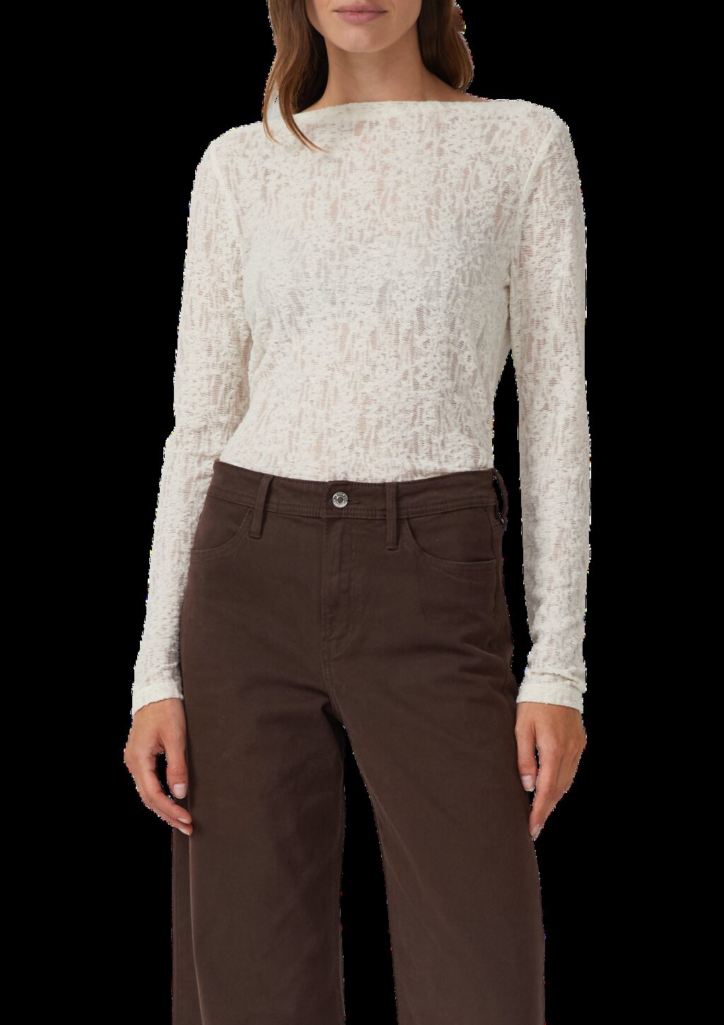 Semitransparentes Langarmshirt aus weicher Jersey-Spitze