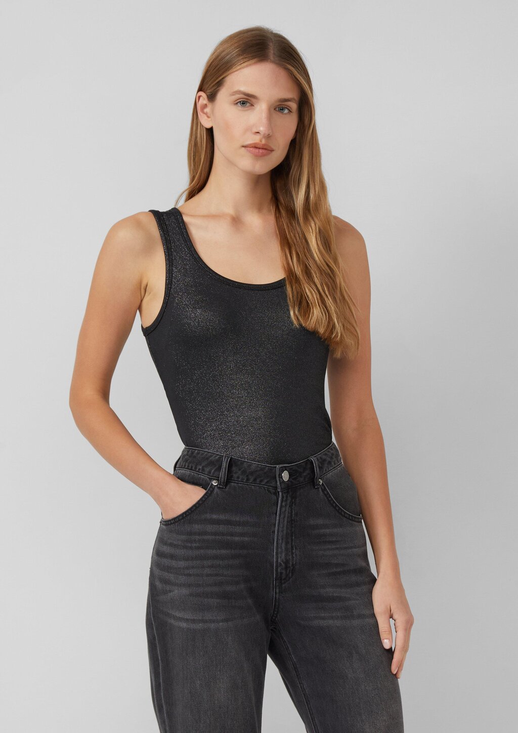 Geripptes Tanktop in Glitzer-Optik