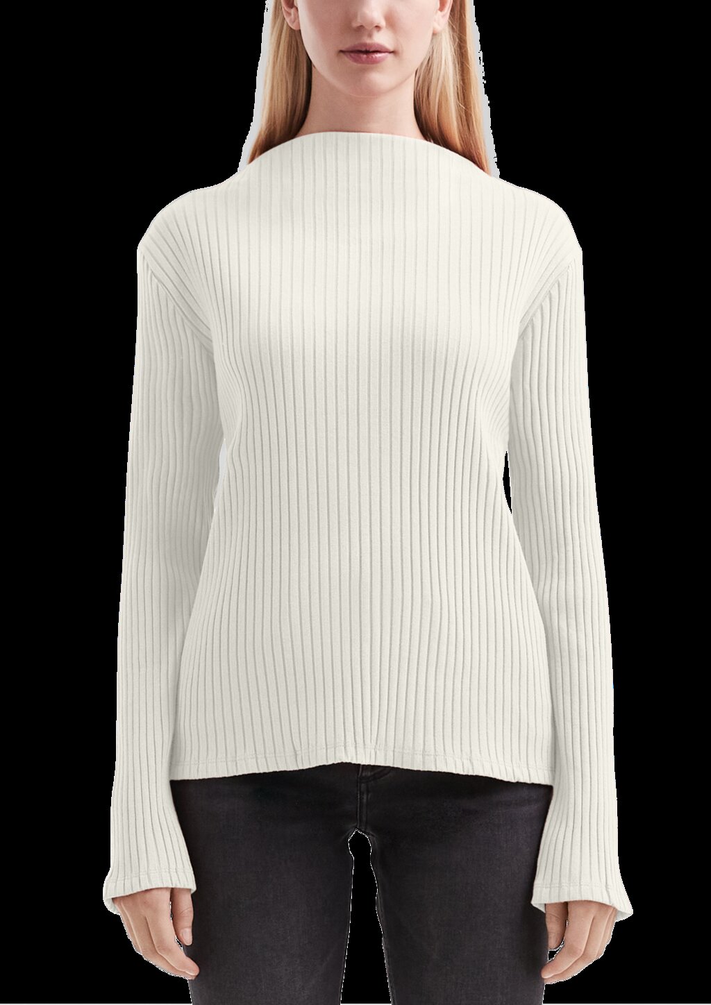 Geripptes Langarmshirt mit Stehkragen