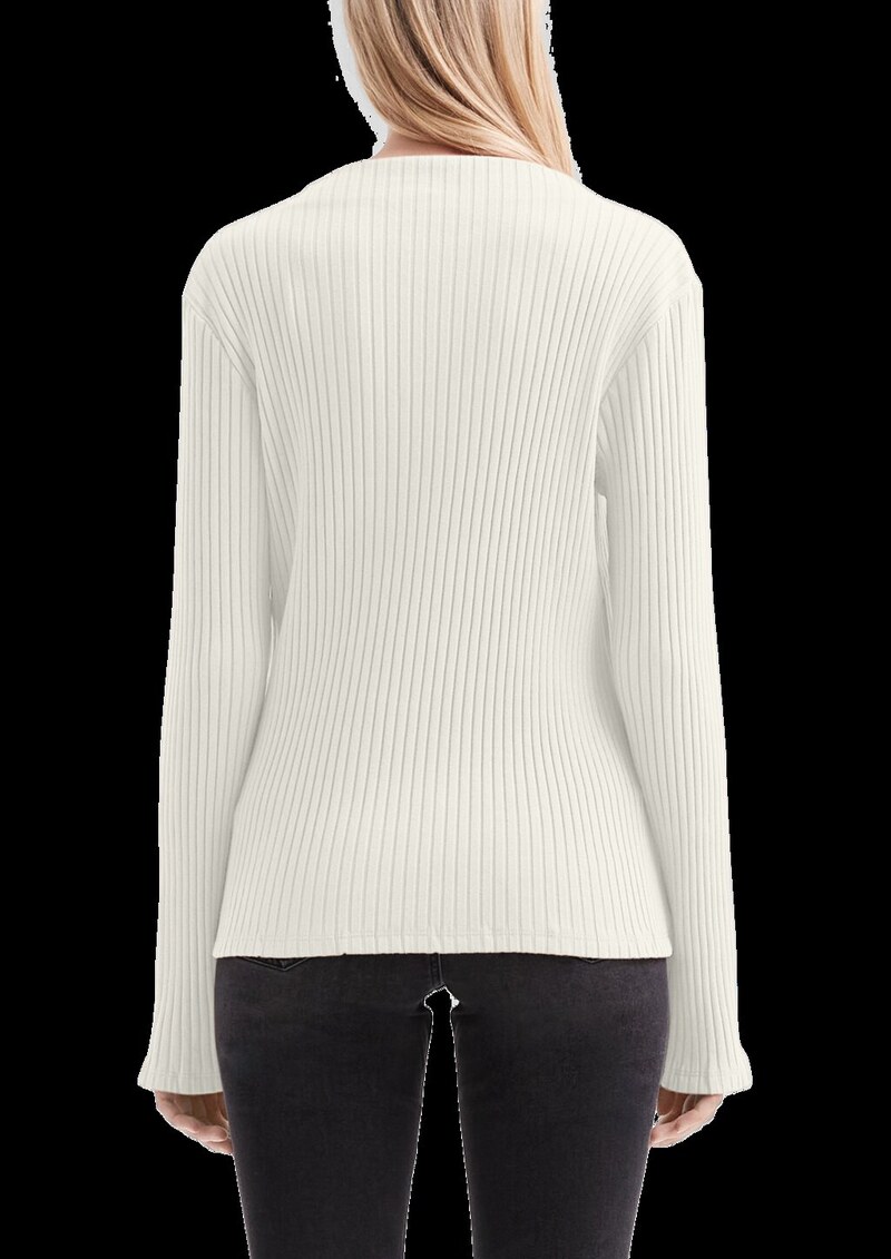 Geripptes Langarmshirt mit Stehkragen