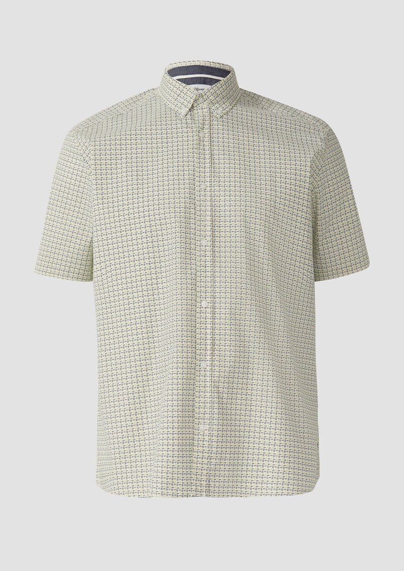 Regular Fit: Gemustertes Kurzarmhemd aus Baumwolle mit Button-Down-Kragen