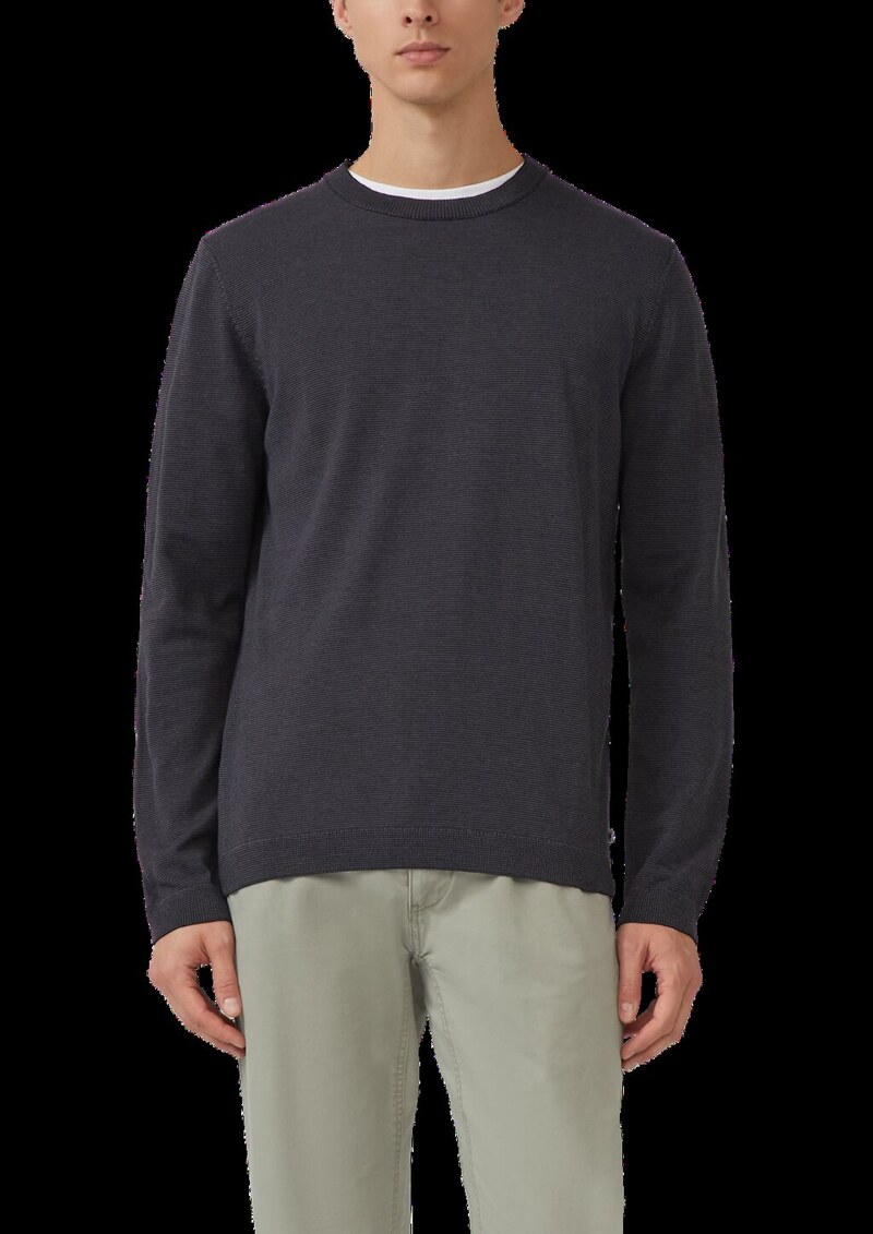 Fein gestreifter Pullover mit Crew Neck und abgesetzten Bündchen