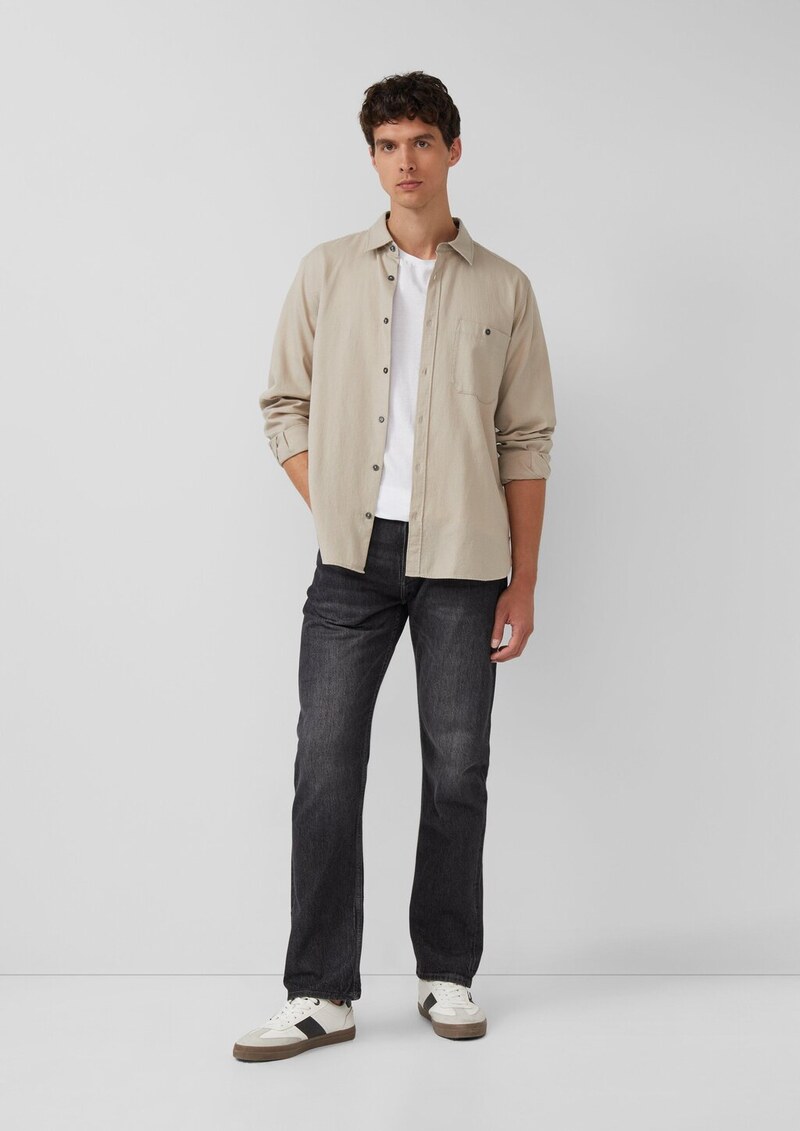 Regular Fit: Strukturiertes Baumwollhemd mit Brusttasche