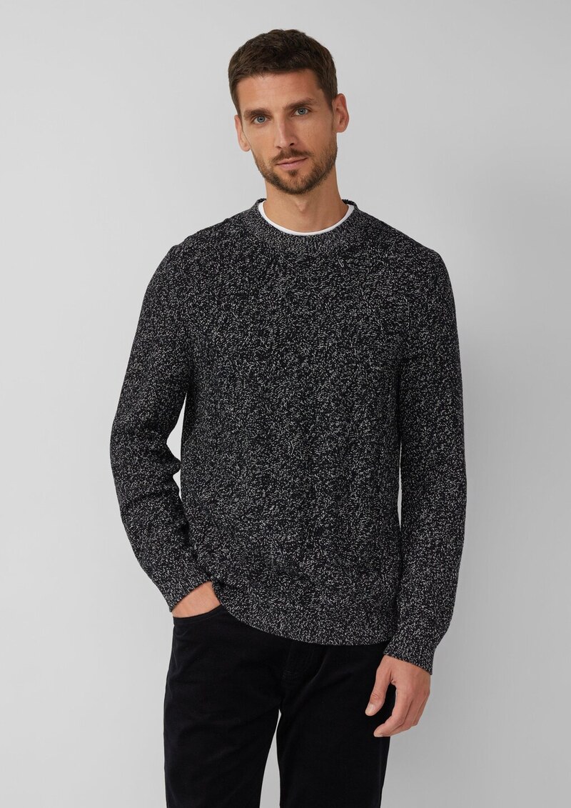 Melierter Baumwoll-Strickpullover mit Zopfmuster