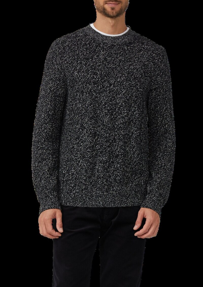 Melierter Baumwoll-Strickpullover mit Zopfmuster