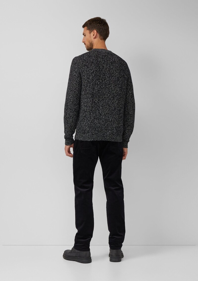 Melierter Baumwoll-Strickpullover mit Zopfmuster