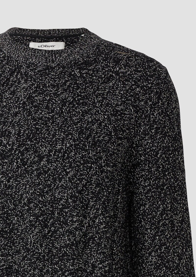 Melierter Baumwoll-Strickpullover mit Zopfmuster