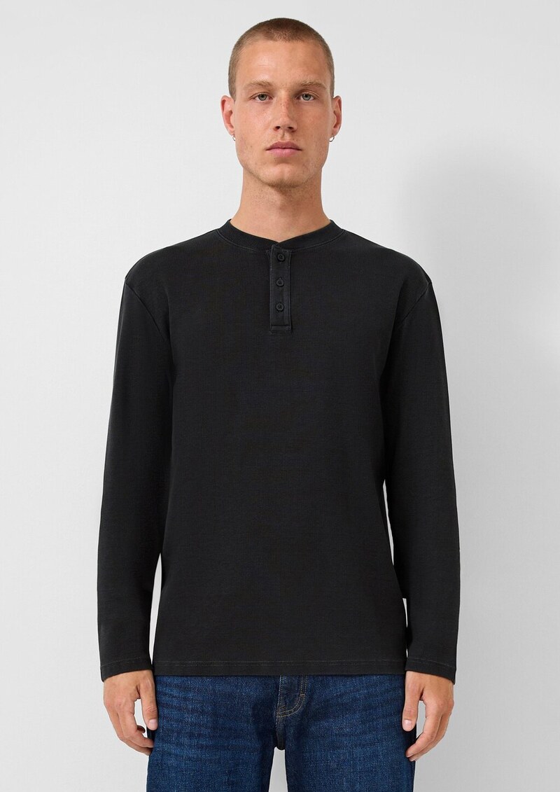 Gewaschenes Henley-Langarmshirt mit Rippstruktur