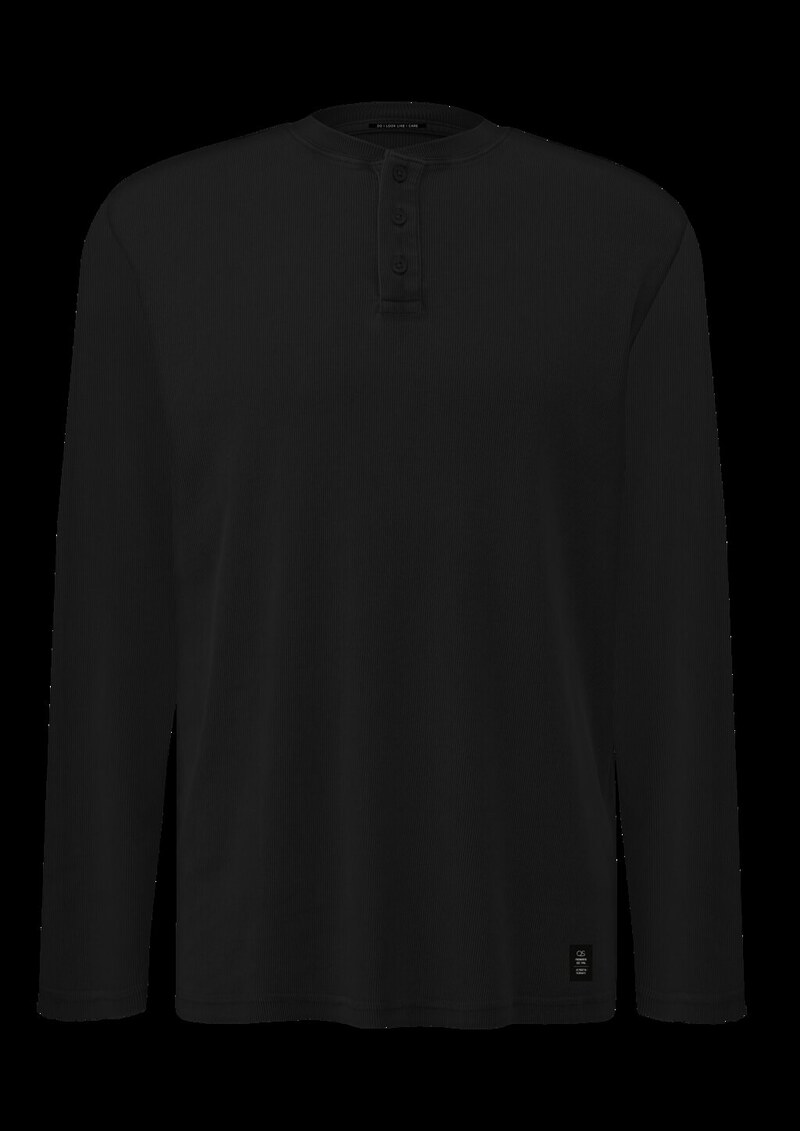 Gewaschenes Henley-Langarmshirt mit Rippstruktur