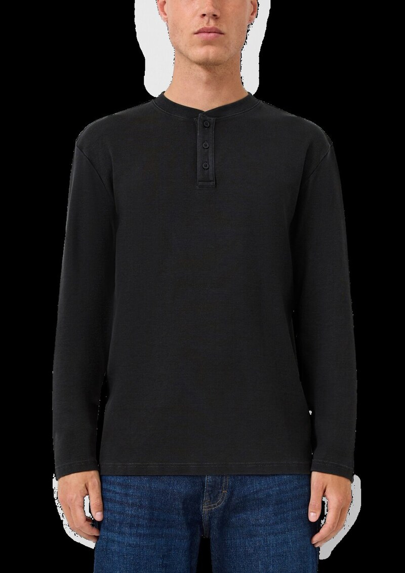 Gewaschenes Henley-Langarmshirt mit Rippstruktur