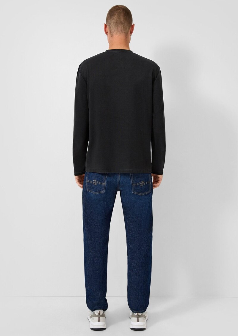 Gewaschenes Henley-Langarmshirt mit Rippstruktur